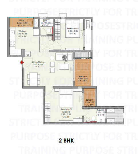2 BHK Floor Plan